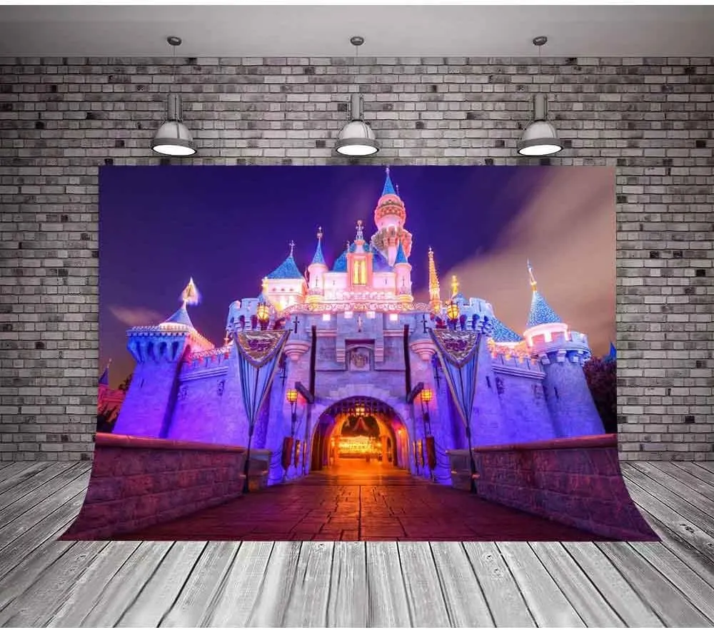 7x5Ft Disneyland Night Scene Fantasy Castle Background for Children Birthday Party Photo Video Studio Props BJLSME15