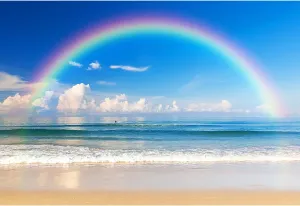 7x5ft Rainbow on The Sea Photography Background Summer Beach Seaside Ocean Sky Clouds Backdrop Vacation Holiday Trip Backdrops Living Room Decor Portrait Photo Studio Props Vinyl Wallpaper