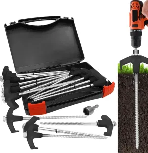 8" Screw in Tent Stakes - Ground Anchors Screw in, Screw in Tent pegs with Drill Adapter, Metal Threaded Tent Spikes, Drill in Heavy Duty Tent Stakes Tent Pegs(15)
