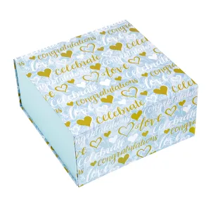 8" x 8" x 4" Collapsable Gift Box w/ 2-pcs White Tissue Paper & Magnetic Square Flap Lid | Wedding Hearts