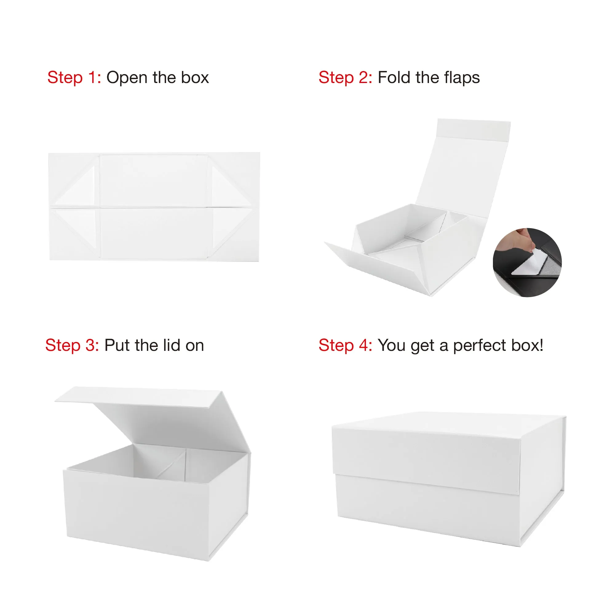 8" x 8" x 4" Collapsable Gift Box w/ Magnetic Square Flap Lid | White