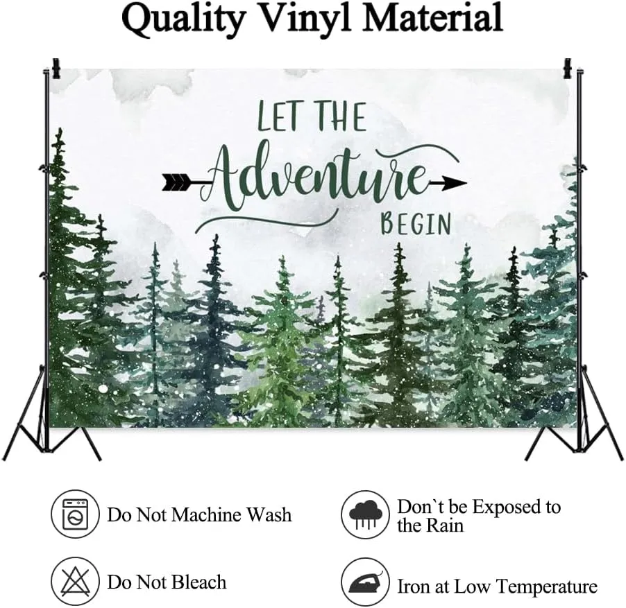 8x6ft Let The Adventure Begin Backdrop Baby Shower Backdrop Rustic Woodland Adventure Awaits Baby Shower Decorations Mountain Wilderness The Adventure Begins Photography Background