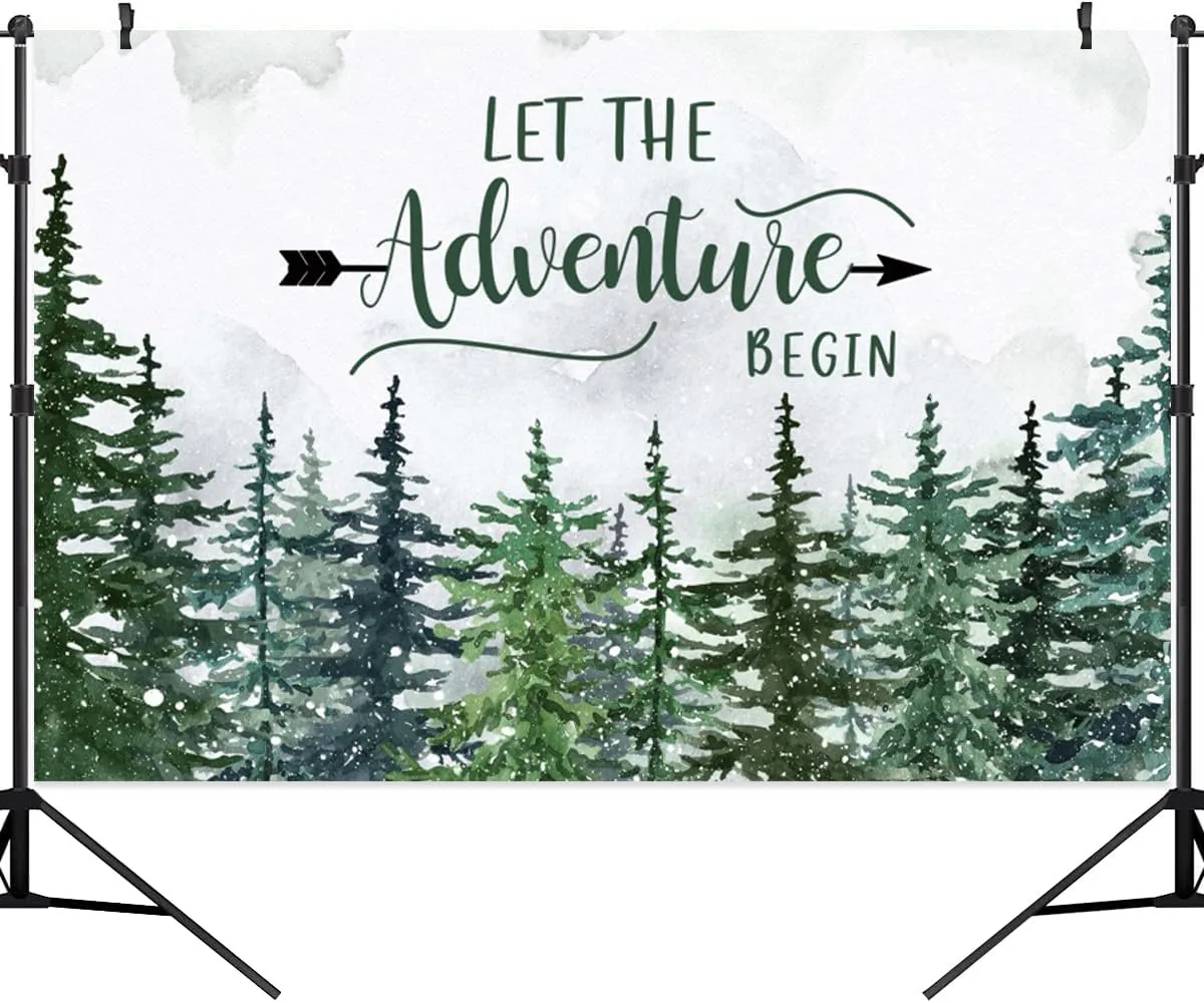 8x6ft Let The Adventure Begin Backdrop Baby Shower Backdrop Rustic Woodland Adventure Awaits Baby Shower Decorations Mountain Wilderness The Adventure Begins Photography Background