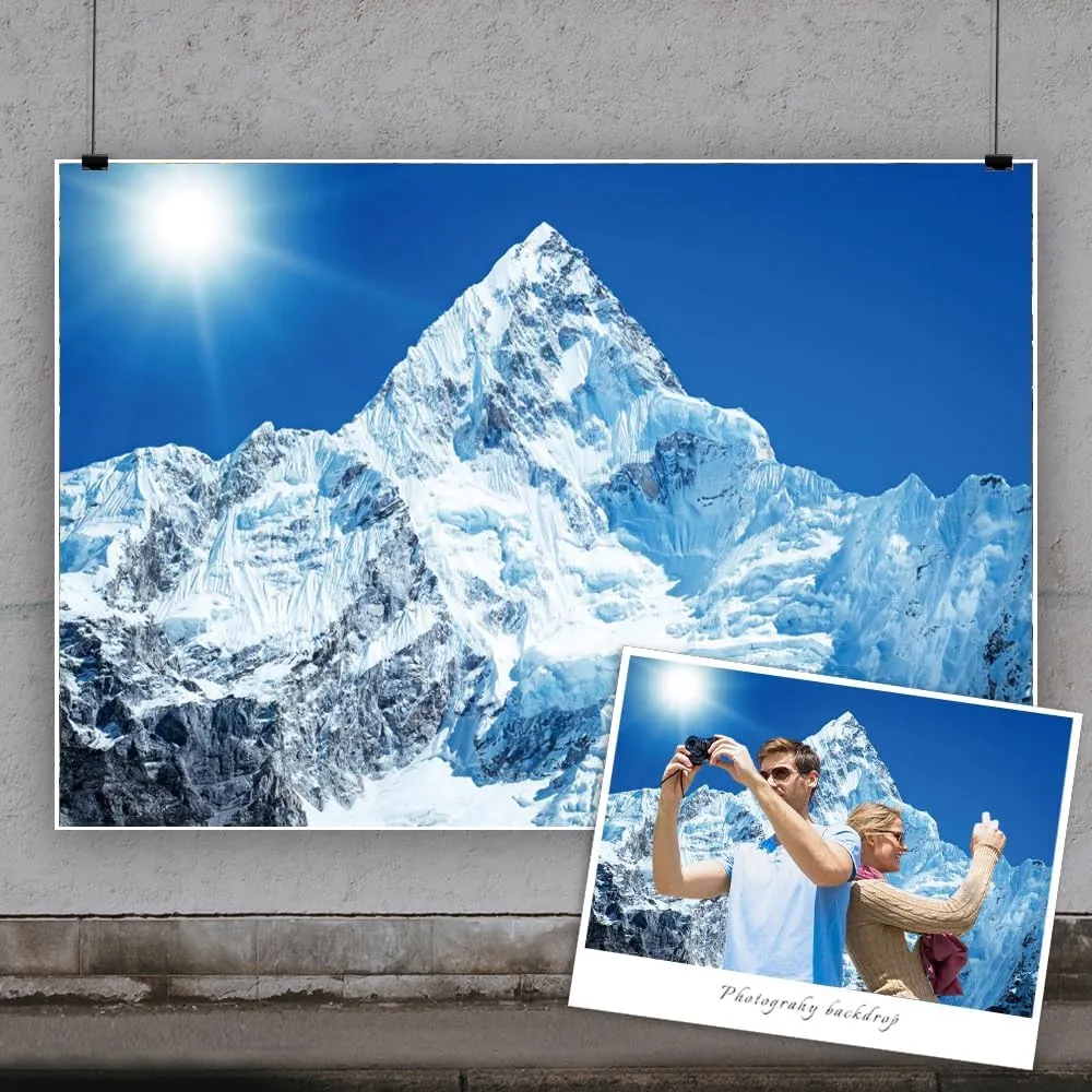 8x6ft Snow Mountains Backdrop Winter Ice Mountain Peak Everest Nepal National Park Alpine Scenery Photography Background for Winter Ski Adventure Party Decor Portrait Photo Shoot Props