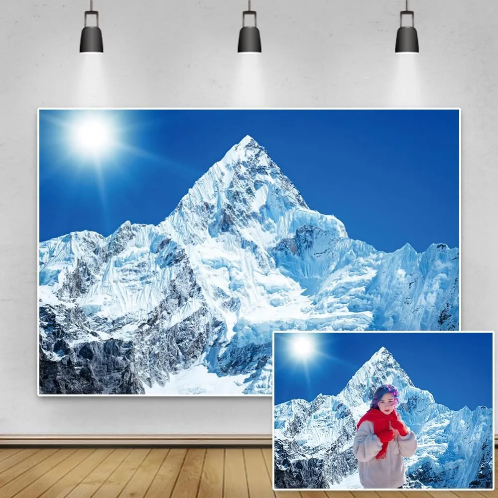 8x6ft Snow Mountains Backdrop Winter Ice Mountain Peak Everest Nepal National Park Alpine Scenery Photography Background for Winter Ski Adventure Party Decor Portrait Photo Shoot Props