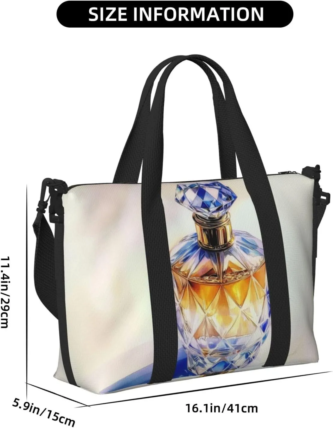 A crystal bottle perfume print Travel Duffel Bag, Sports Tote Gym Bag, Swim Pool Bag Large Shoulder Tote Bag for Beach Weekender