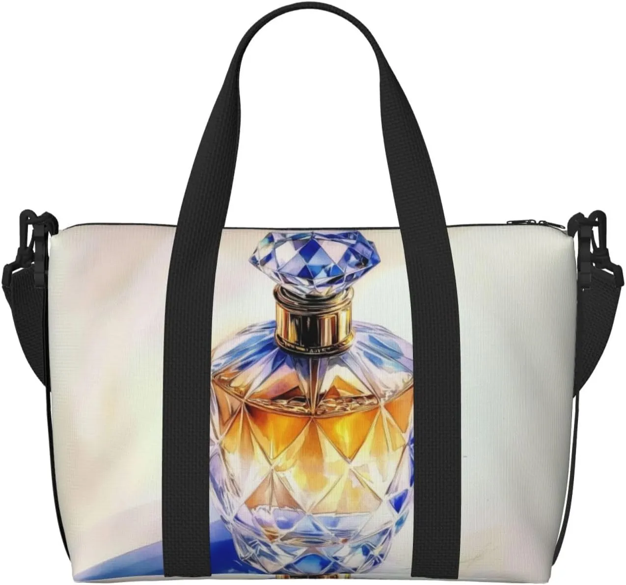 A crystal bottle perfume print Travel Duffel Bag, Sports Tote Gym Bag, Swim Pool Bag Large Shoulder Tote Bag for Beach Weekender