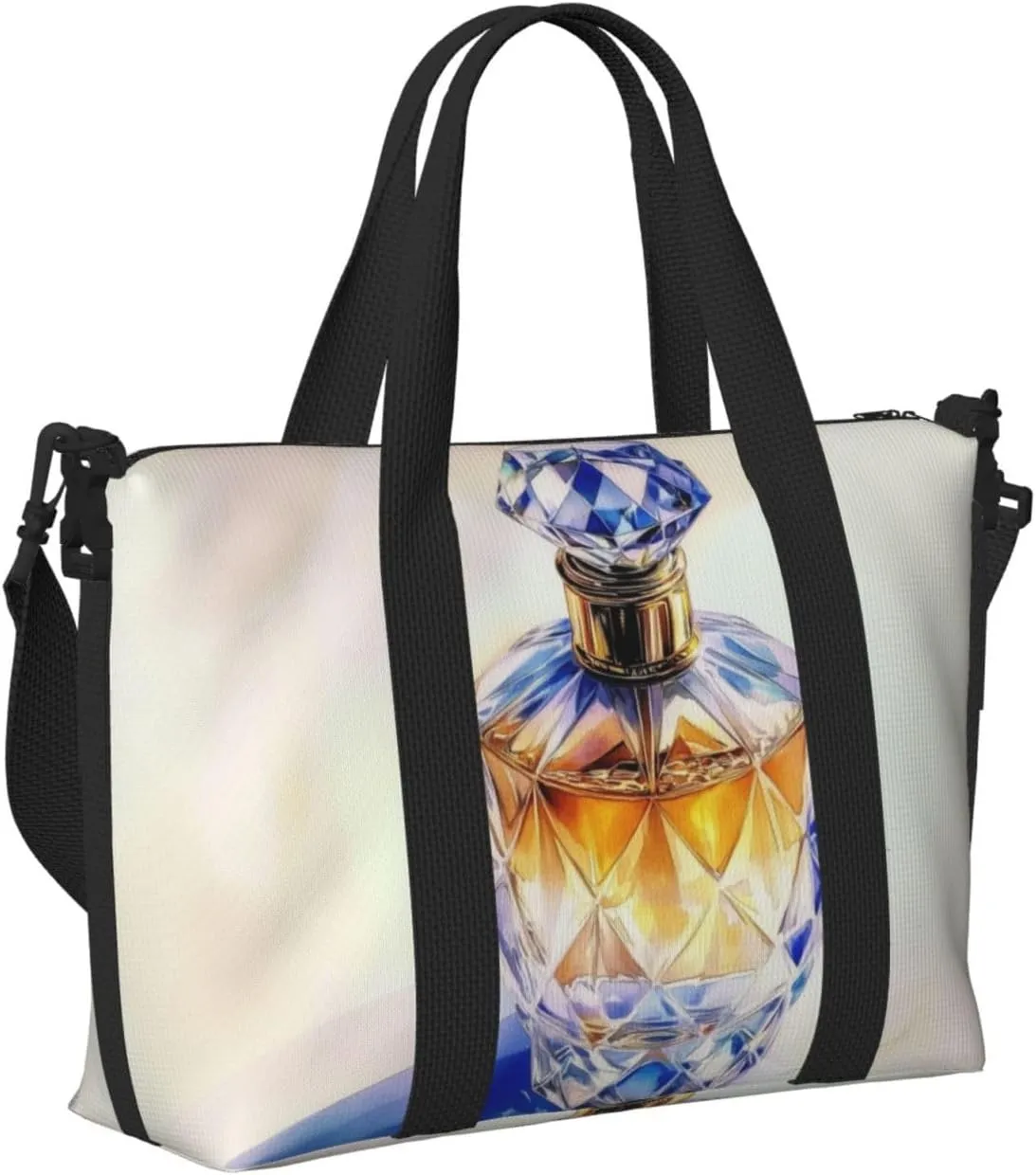 A crystal bottle perfume print Travel Duffel Bag, Sports Tote Gym Bag, Swim Pool Bag Large Shoulder Tote Bag for Beach Weekender