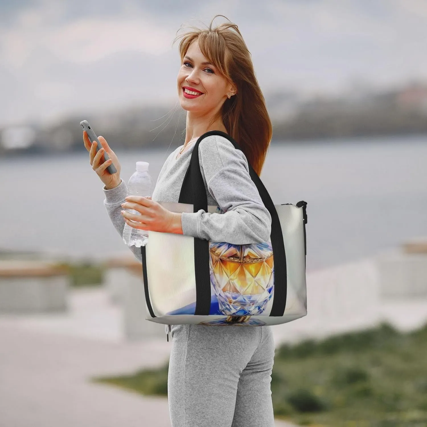 A crystal bottle perfume print Travel Duffel Bag, Sports Tote Gym Bag, Swim Pool Bag Large Shoulder Tote Bag for Beach Weekender