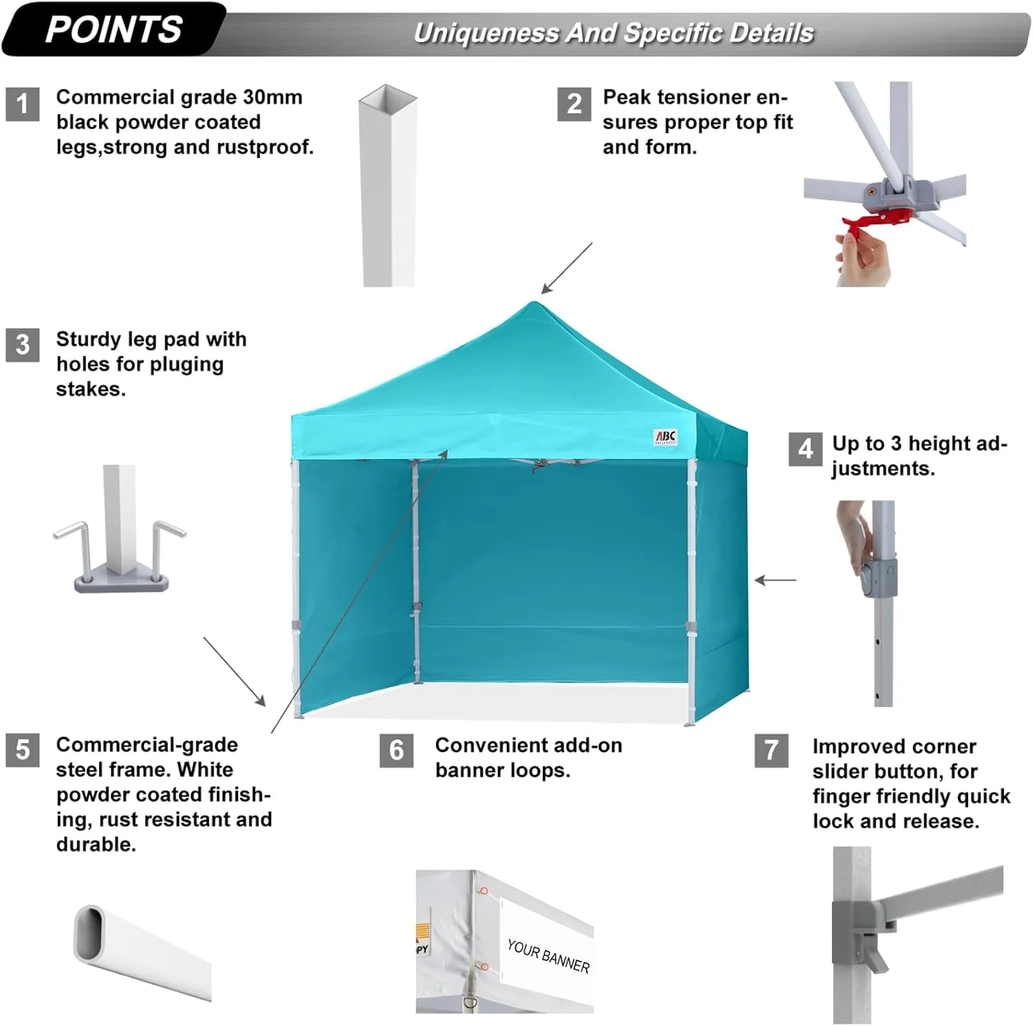 ABCCANOPY Easy Pop Up Canopy Tent with Sidewalls 8x8 Commercial -Series, Sky Blue