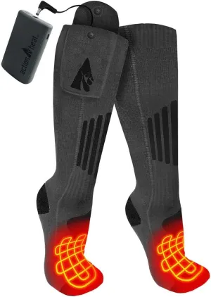 ActionHeat 3.7V Rechargeable Battery Heated Socks 2.0 with Remote Control – Cotton and Wool Thermal Socks – Electric Heating Socks for Cold Weather Outdoor Activities – Grey/Black