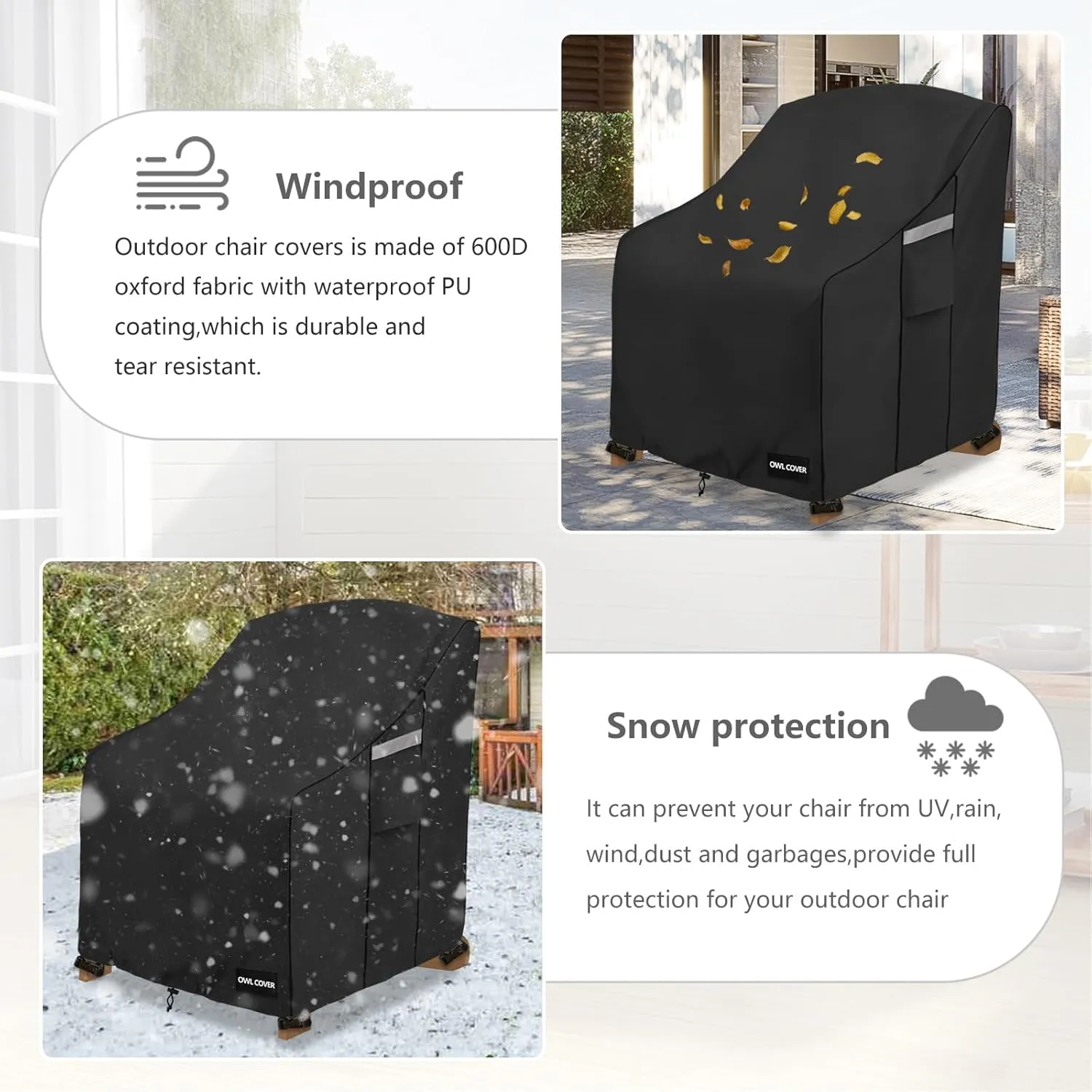 Adirondack Chair Cover 37 W x 40 D x 36 H inches,600D Heavy Duty Waterproof Outdoor Chair Covers,Patio Furniture Covers for Adirondack Chairs,Black