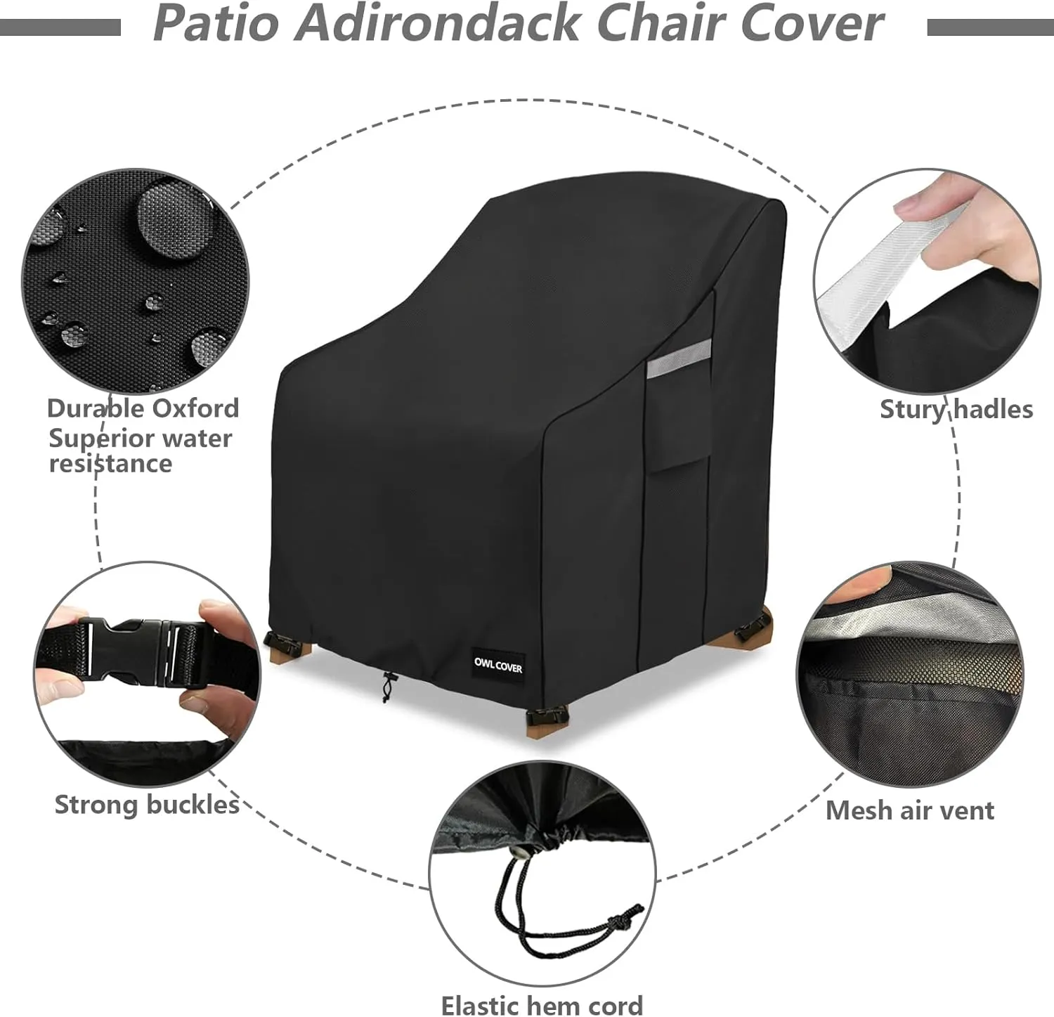 Adirondack Chair Cover 37 W x 40 D x 36 H inches,600D Heavy Duty Waterproof Outdoor Chair Covers,Patio Furniture Covers for Adirondack Chairs,Black