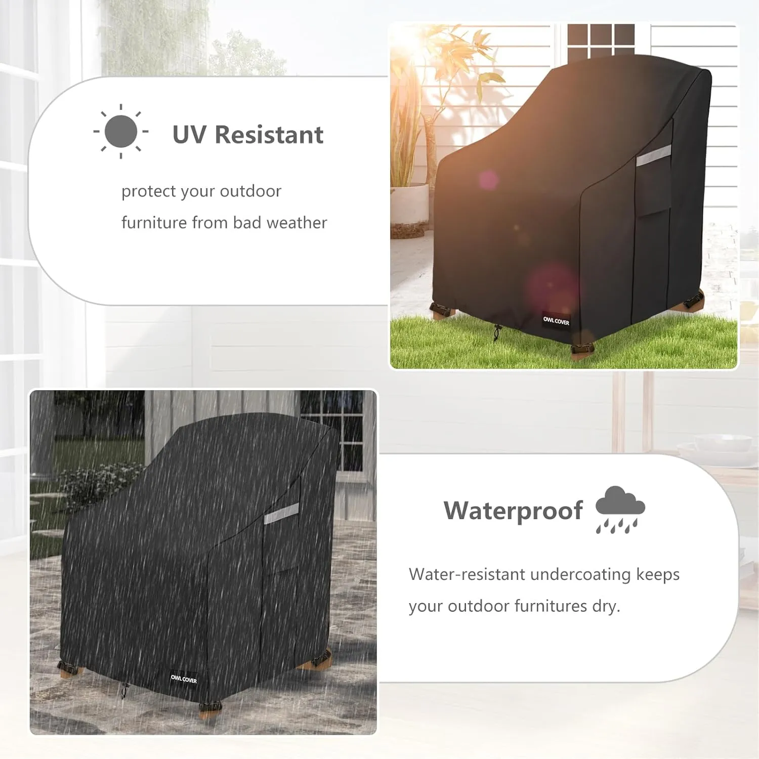 Adirondack Chair Cover 37 W x 40 D x 36 H inches,600D Heavy Duty Waterproof Outdoor Chair Covers,Patio Furniture Covers for Adirondack Chairs,Black