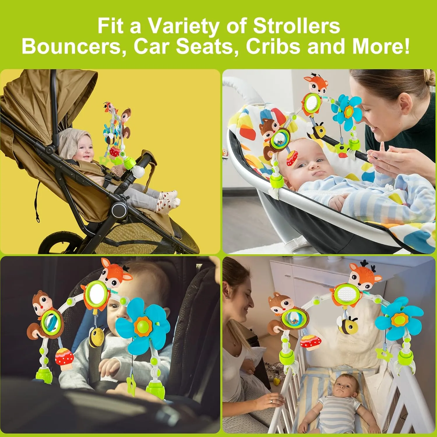Adjustable Arch Bassinet Toys for Infant & Toddlers, Stroller Arch, Baby Crib Toys with Fascinating Toys for Stimulating Baby’s Senses and Developing Motor Skills