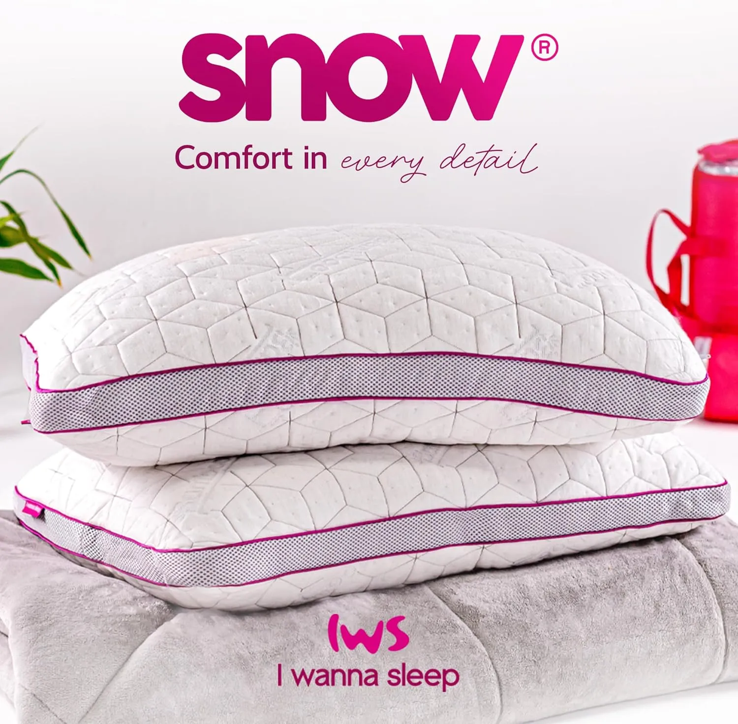 Adjustable Breathable Snow Pillow - I Wanna Sleep - Gel Memory Foam Flakes, Temperature Control & Cooling Relief, Support for Neck and Pressure Relief
