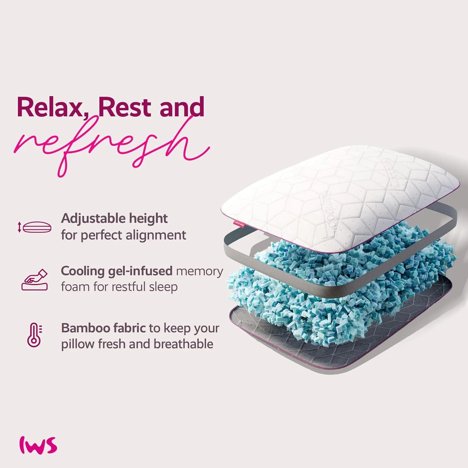 Adjustable Breathable Snow Pillow - I Wanna Sleep - Gel Memory Foam Flakes, Temperature Control & Cooling Relief, Support for Neck and Pressure Relief