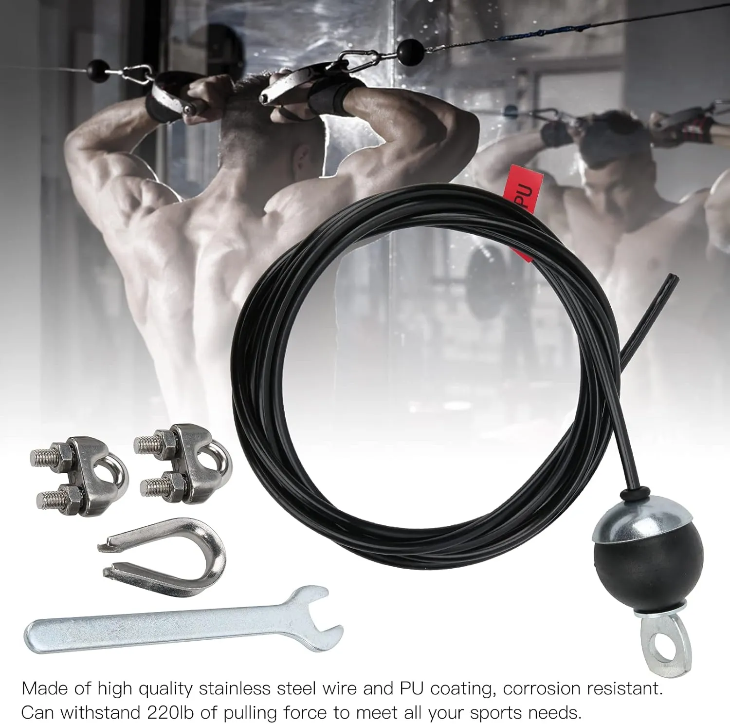 Adjustable Gym Cable Fitness Cable Steel Wire Rope for Home Gym Fitness Pulley System (2m / 6.6ft)
