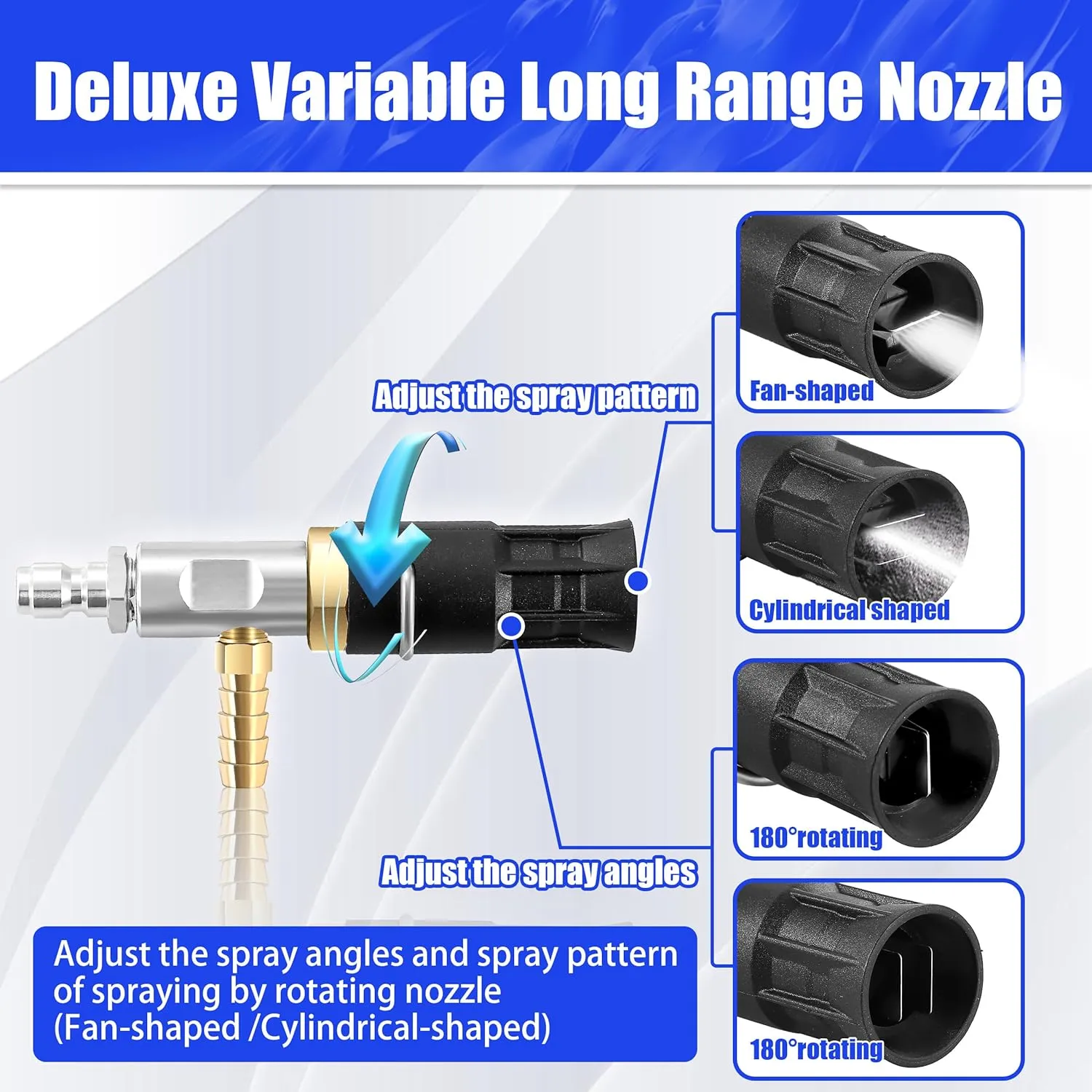 Adjustable Long Range Nozzle for Pressure Washer 4-4.5 GPM, Downstream Injection Spray Nozzle Kit, High Power Washing External Chemical Injector with 1/4” Quick Connect, 2500 to 4000 PSI