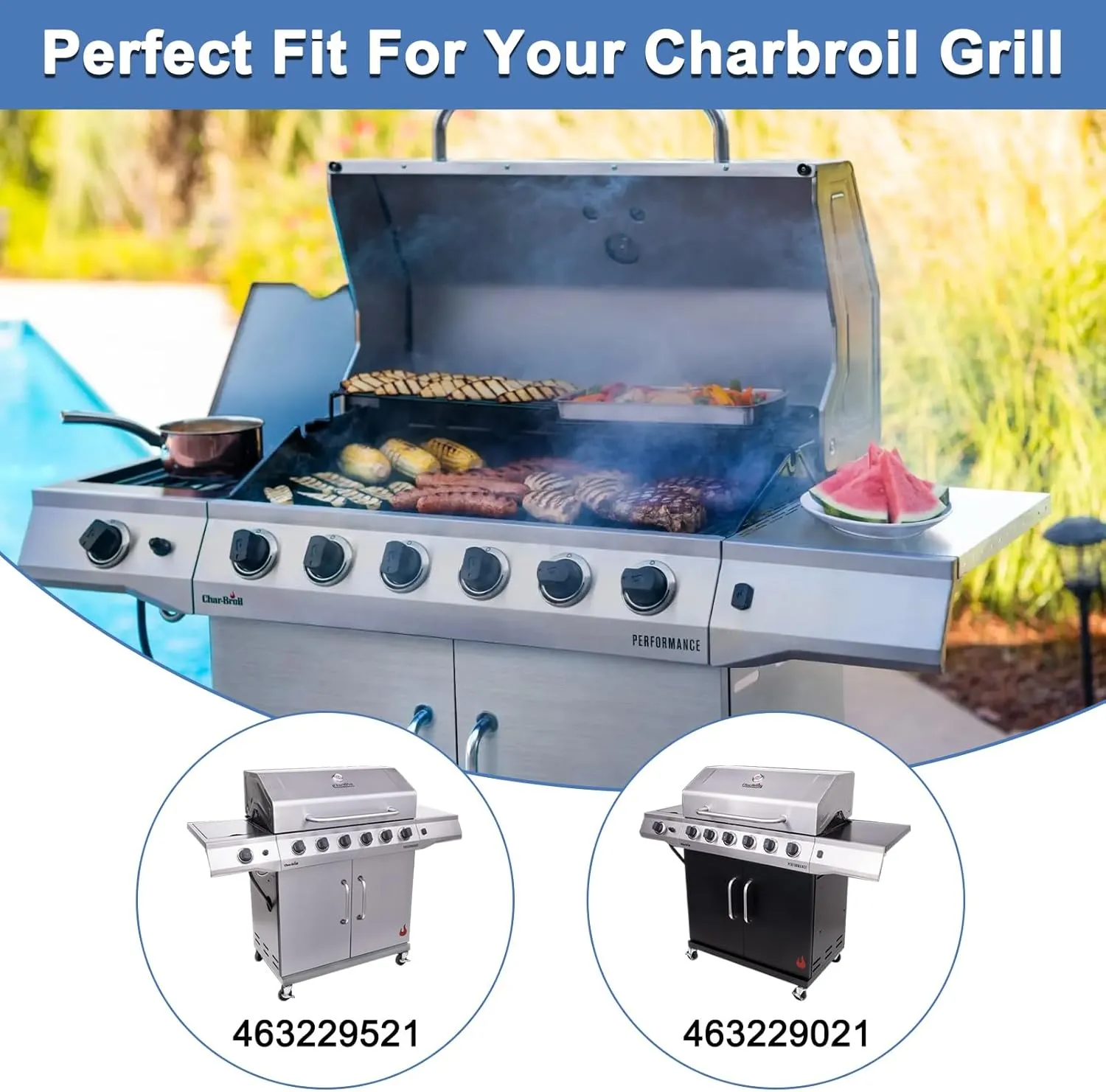 Adviace Grill Replacement Parts for Charbroil 463229521 463229021 463228622 463259223 463284422 Performance Series 6-Burner Gas Grill Models
