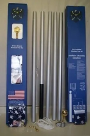 AES 20' Sectional White Steel Flagpole Flag Pole Kit 20'