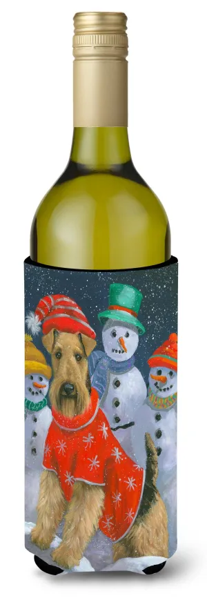 Airedale Snowpeople Christmas Wine Bottle Hugger PPP3005LITERK