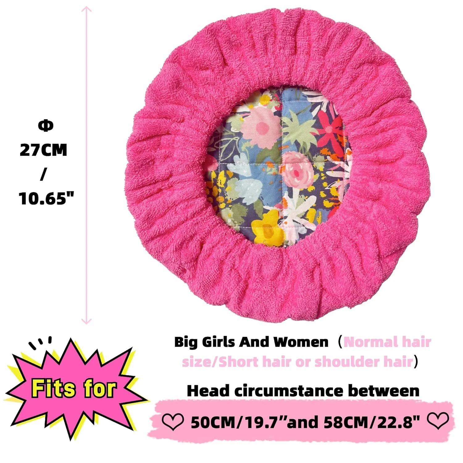 AKISS Flaxseed Deep Conditioning Heat Cap Portable Microwave Hot Bonnet Therapy Hair care Cap For Women (Fushcia/Flowers, Large)