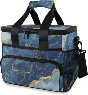 ALAZA Blue Marble Dark Golden Veins Cooler Lunch Bag Insulated Lunch Box Large Reusable Lunchbox Leakproof Freezable Cooler Bag for Women Men Picnic Beach
