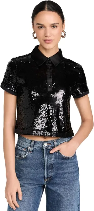 alice   olivia Women's Kit Sequin Cropped Fitted Polo Shirt