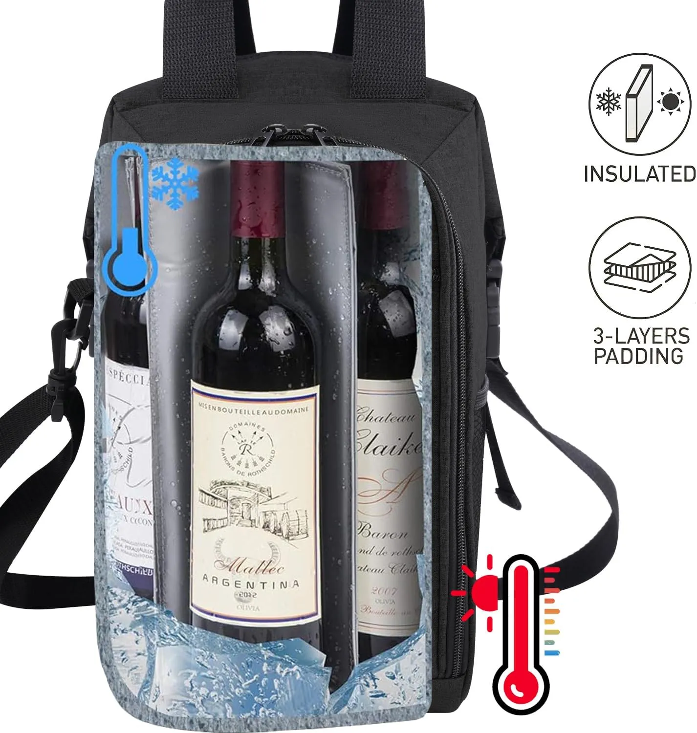 ALLCAMP 4 Bottle Wine Tote Bag with Cooler Compartment，Picnic Set Carrying Two Sets of Tableware, Black