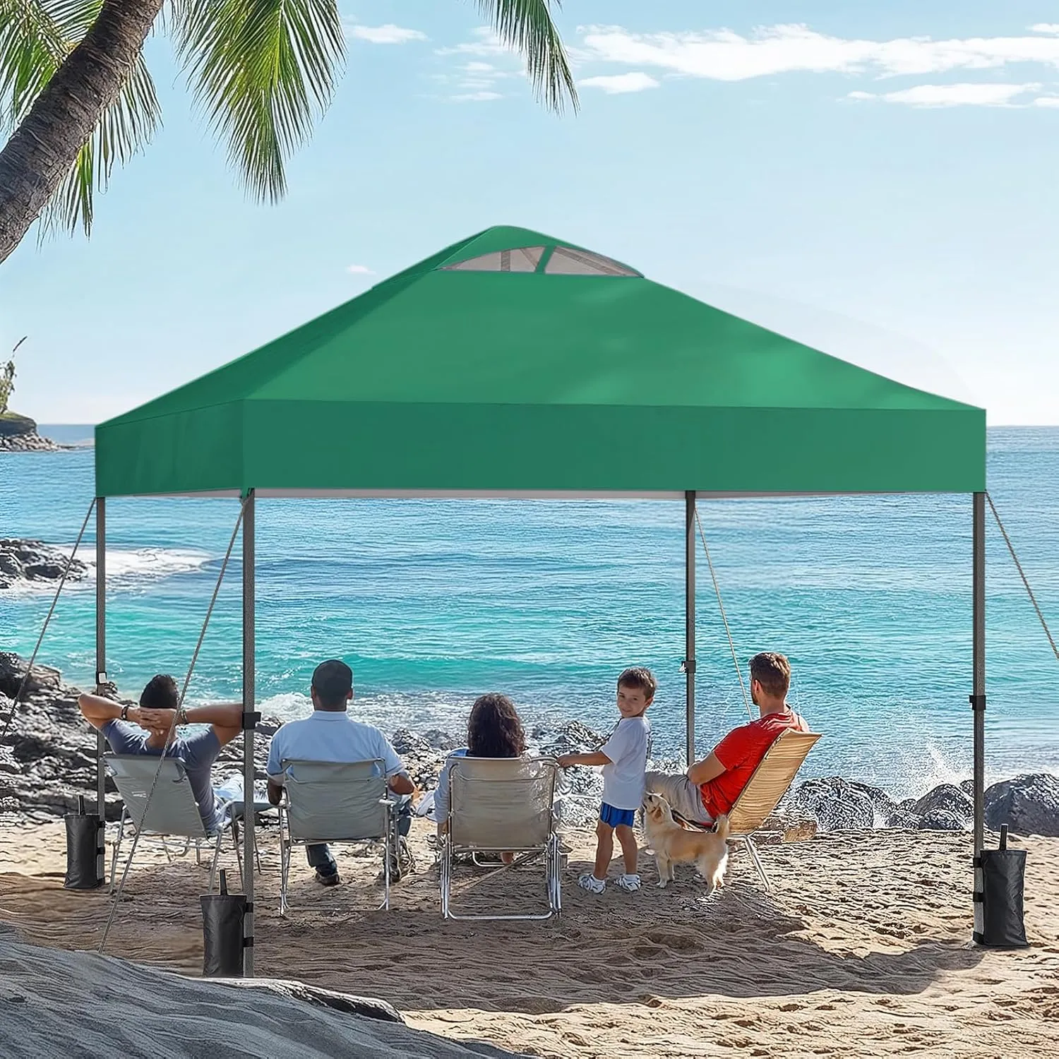 Amada 10x10ft 1-Person Setup Pop Up Canopy Tent - Easy Outdoor Sun Shade for Events, Parties, Camping, Gazebo with Wheel Cover Bag, Beach Tent with 3-Speed Adjustable Height,Green