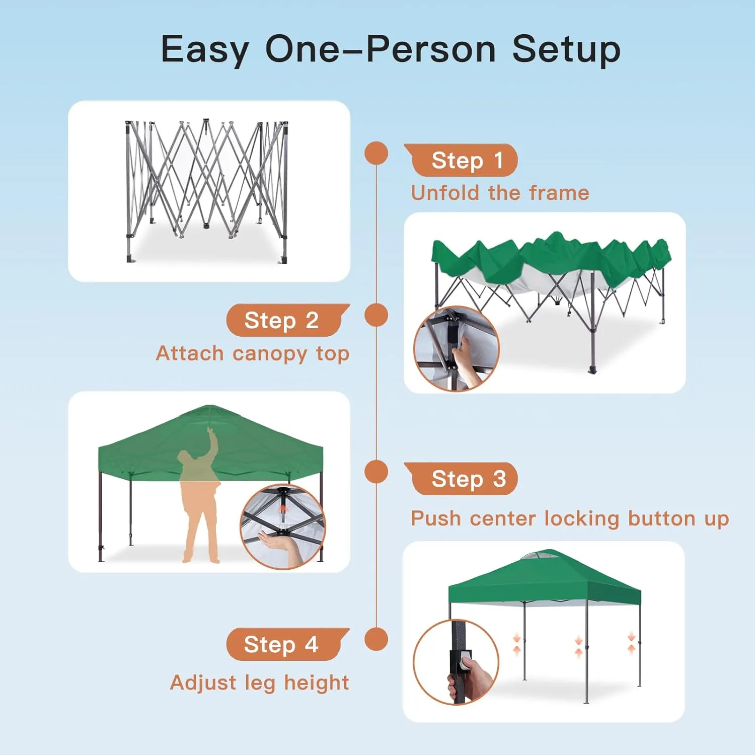 Amada 10x10ft 1-Person Setup Pop Up Canopy Tent - Easy Outdoor Sun Shade for Events, Parties, Camping, Gazebo with Wheel Cover Bag, Beach Tent with 3-Speed Adjustable Height,Green