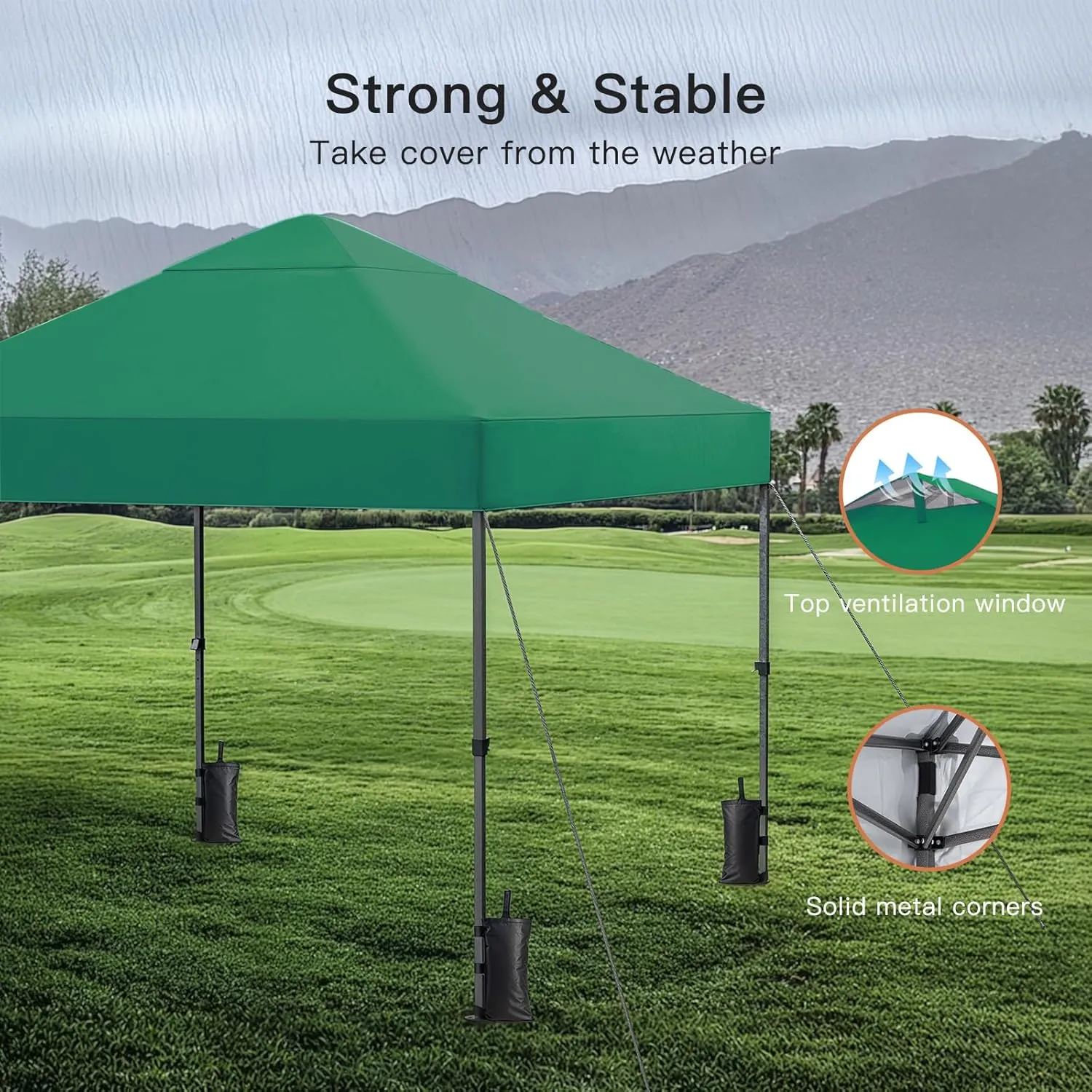 Amada 10x10ft 1-Person Setup Pop Up Canopy Tent - Easy Outdoor Sun Shade for Events, Parties, Camping, Gazebo with Wheel Cover Bag, Beach Tent with 3-Speed Adjustable Height,Green