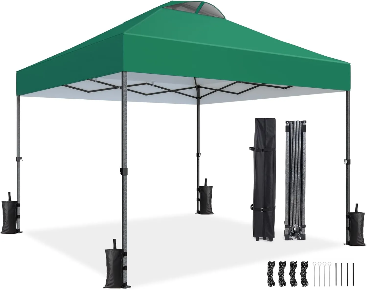 Amada 10x10ft 1-Person Setup Pop Up Canopy Tent - Easy Outdoor Sun Shade for Events, Parties, Camping, Gazebo with Wheel Cover Bag, Beach Tent with 3-Speed Adjustable Height,Green