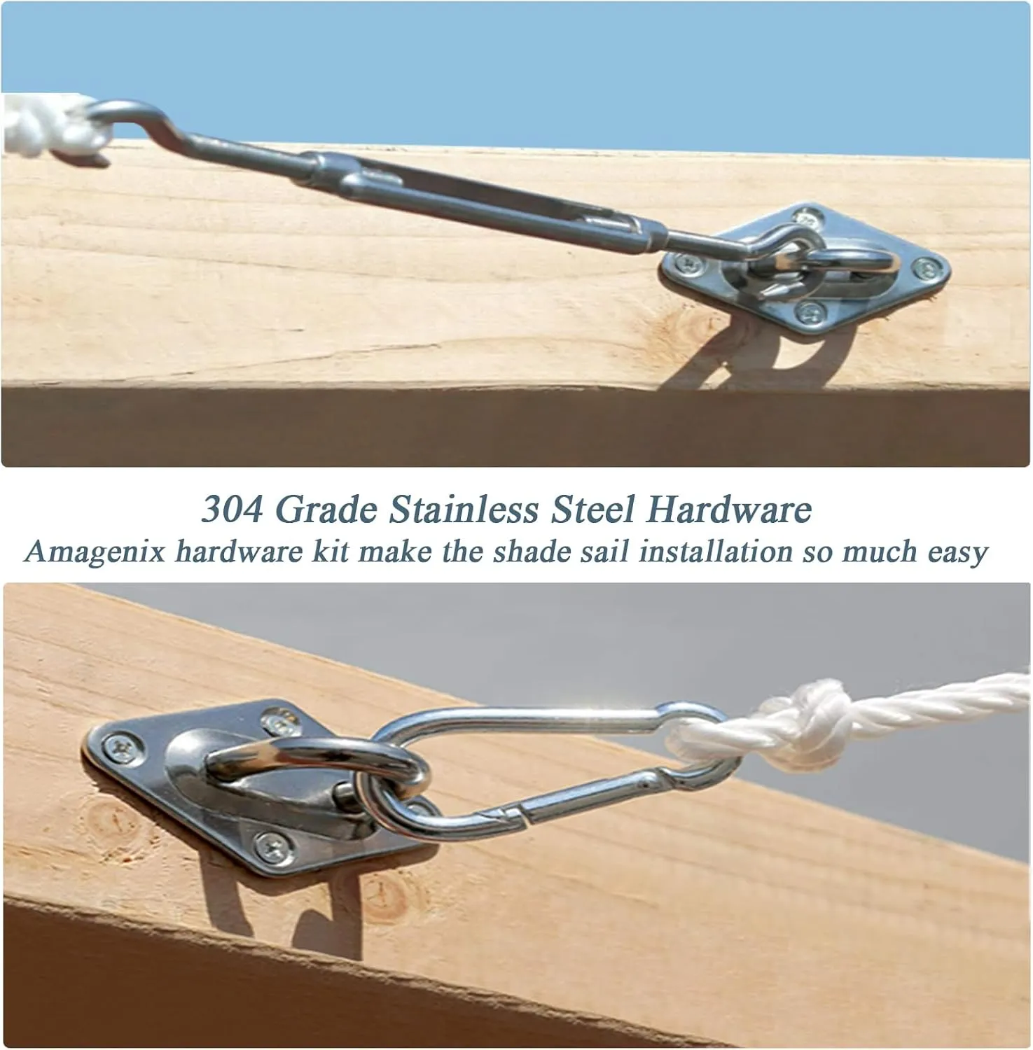 Amagenix Shade Sail Hardware Kit for Triangle Sun Shade Sail Installation, 6 Inch 304 Grade Stainless Steel Hardware for Patio Garden Outdoors, 30Pcs