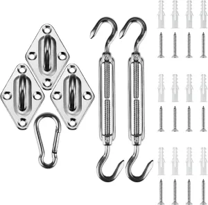 Amagenix Shade Sail Hardware Kit for Triangle Sun Shade Sail Installation, 6 Inch 304 Grade Stainless Steel Hardware for Patio Garden Outdoors, 30Pcs