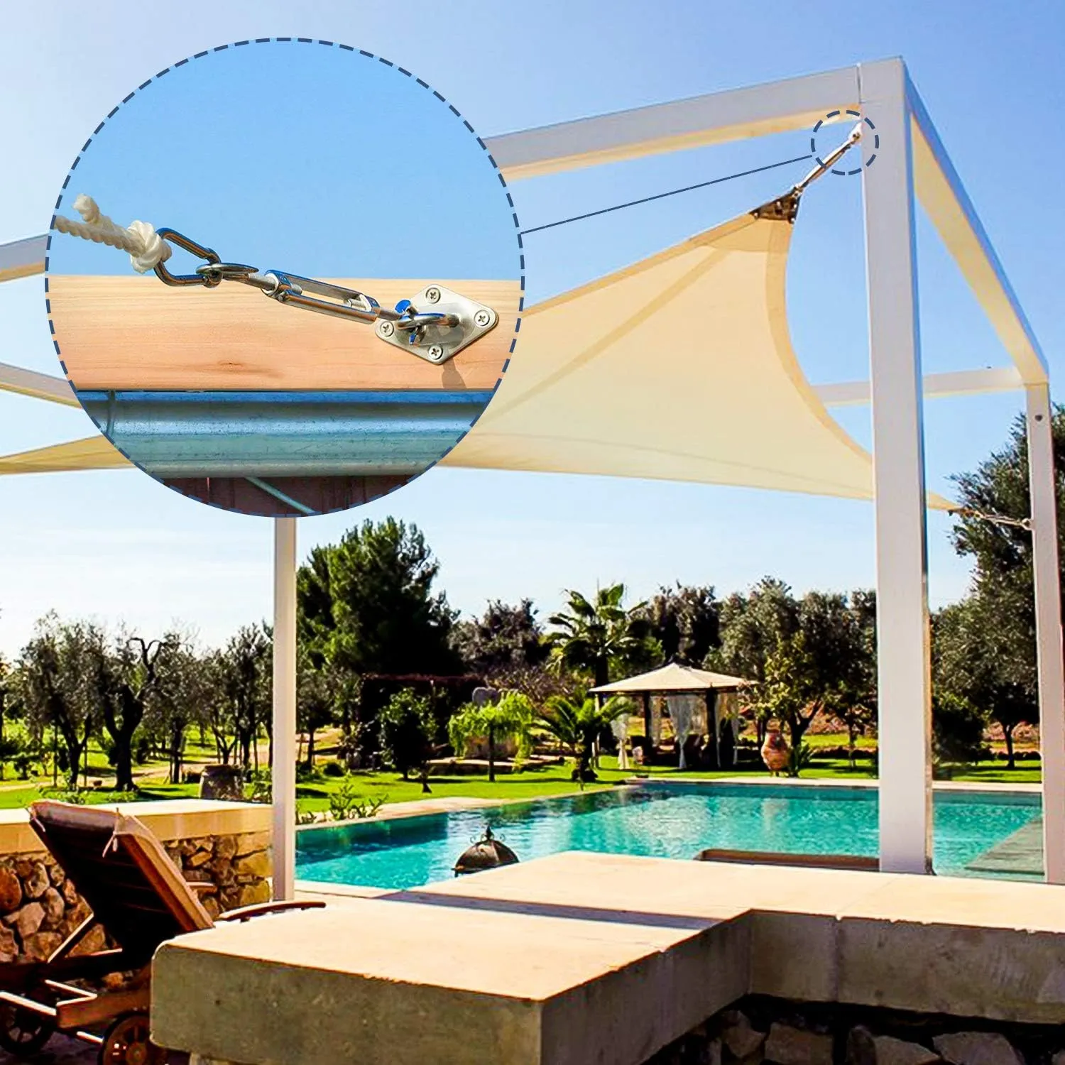 Amagenix Shade Sail Hardware Kit for Triangle Sun Shade Sail Installation, 6 Inch 304 Grade Stainless Steel Hardware for Patio Garden Outdoors, 30Pcs