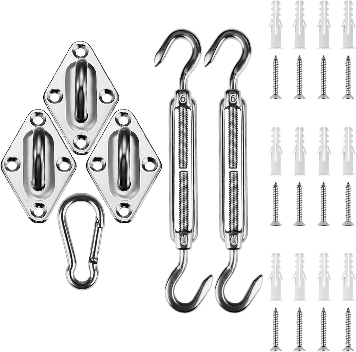 Amagenix Shade Sail Hardware Kit for Triangle Sun Shade Sail Installation, 6 Inch 304 Grade Stainless Steel Hardware for Patio Garden Outdoors, 30Pcs