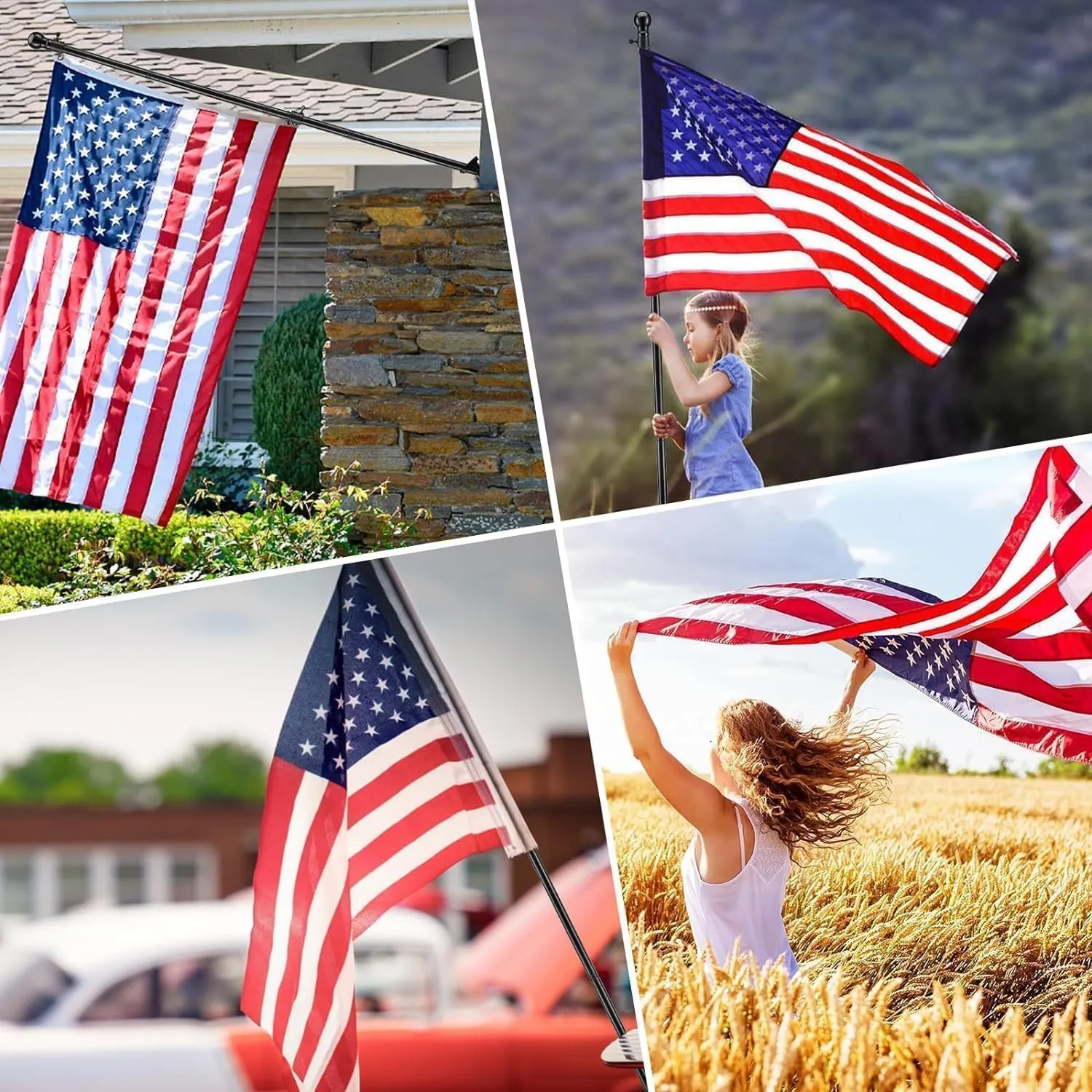 American Flag with Pole - Includes 5ft Heavy Duty Flag Pole Holder for Outside House,3x5 Embroidered US Flag and Wall Mount Bracket,Tangle Free Flagpoles Kit for Porch,Garage,Outdoor