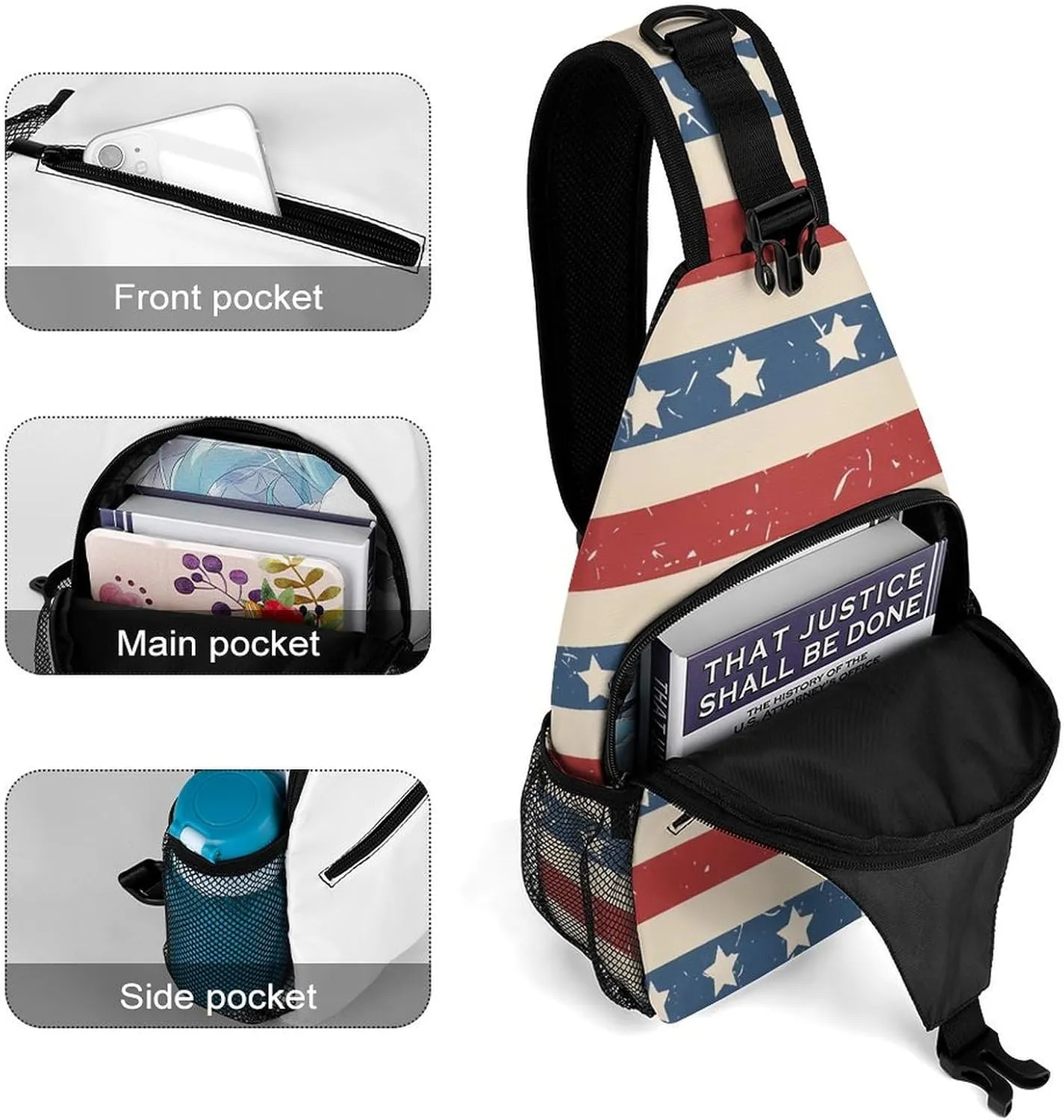 American Patriotic Stars And Stripes A Spacious And Large Capacity Portable Adjustable Chest Bag