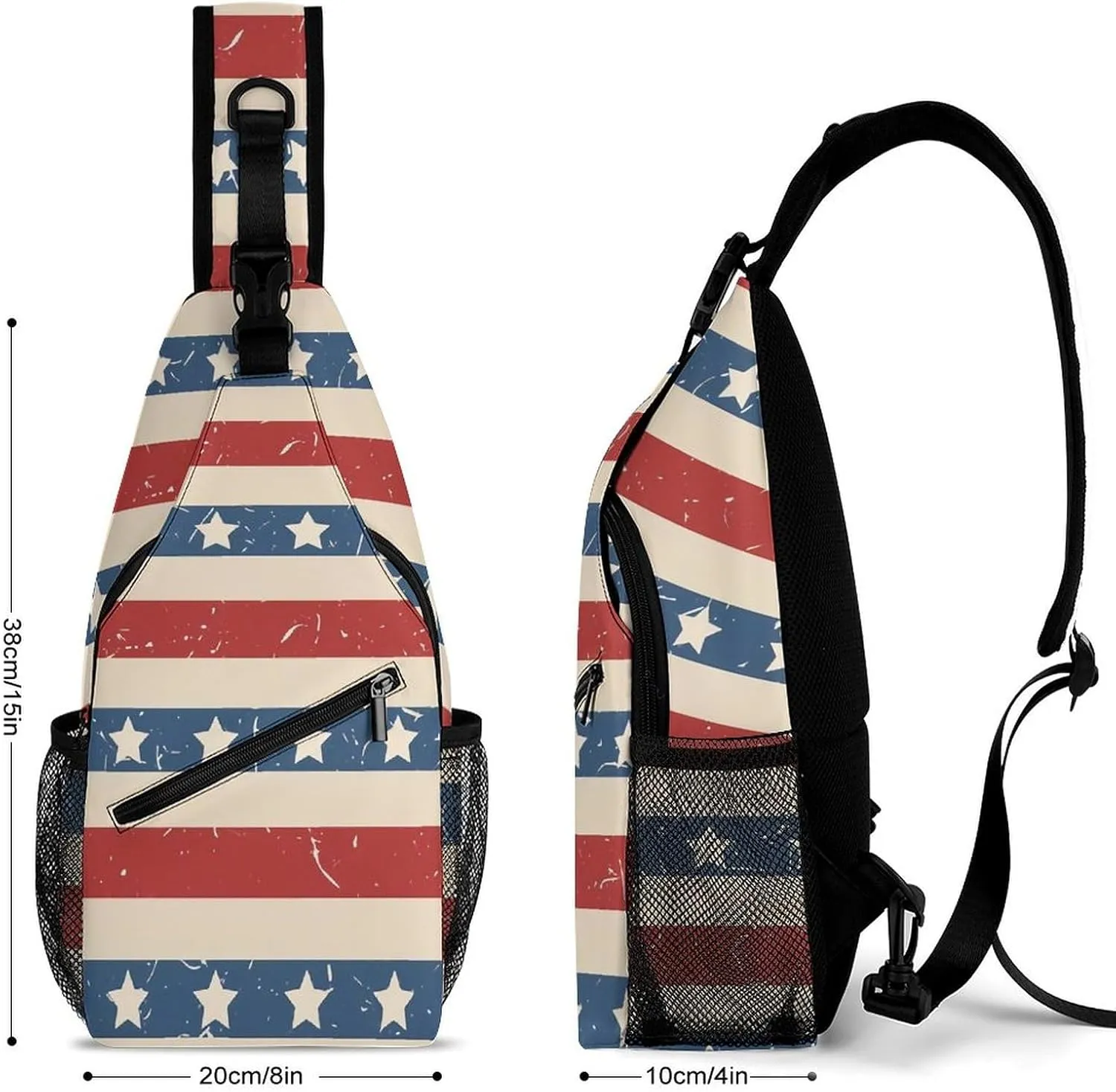 American Patriotic Stars And Stripes A Spacious And Large Capacity Portable Adjustable Chest Bag