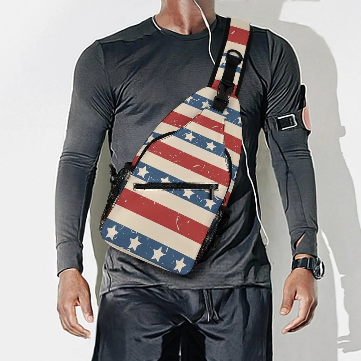American Patriotic Stars And Stripes A Spacious And Large Capacity Portable Adjustable Chest Bag