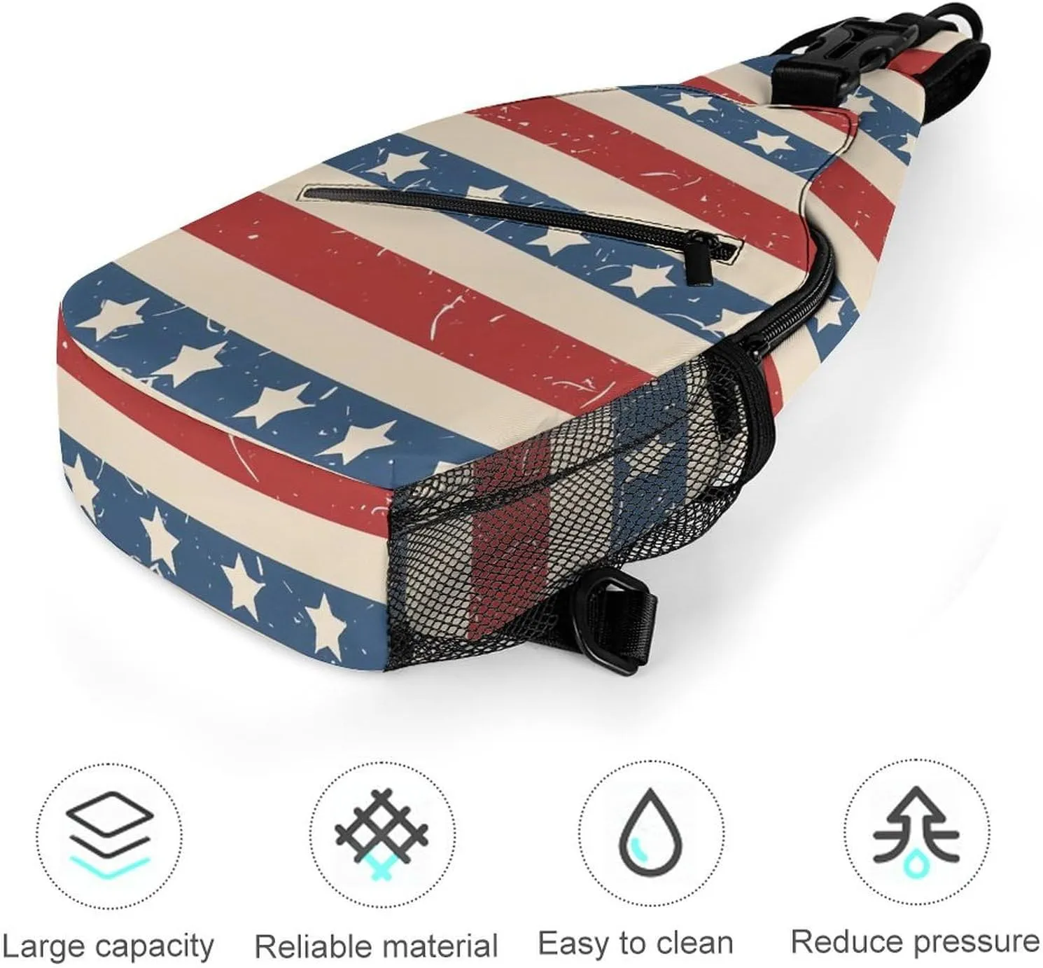 American Patriotic Stars And Stripes A Spacious And Large Capacity Portable Adjustable Chest Bag