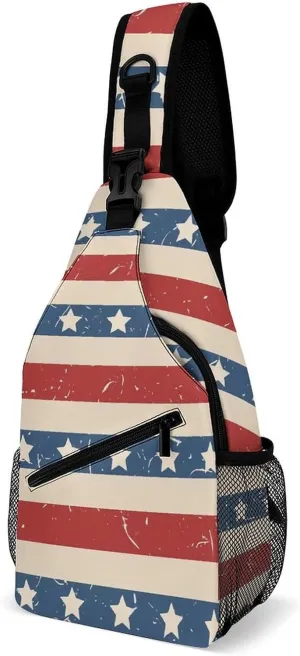 American Patriotic Stars And Stripes A Spacious And Large Capacity Portable Adjustable Chest Bag