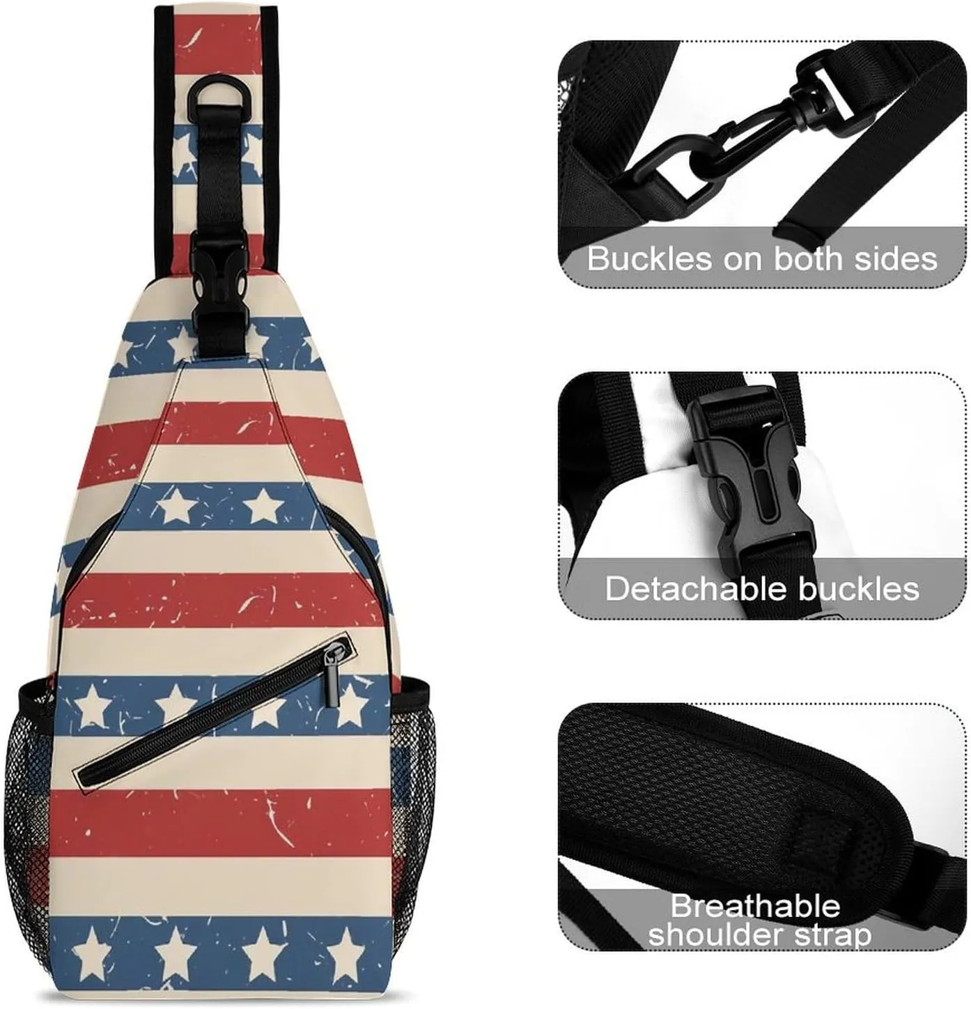 American Patriotic Stars And Stripes A Spacious And Large Capacity Portable Adjustable Chest Bag