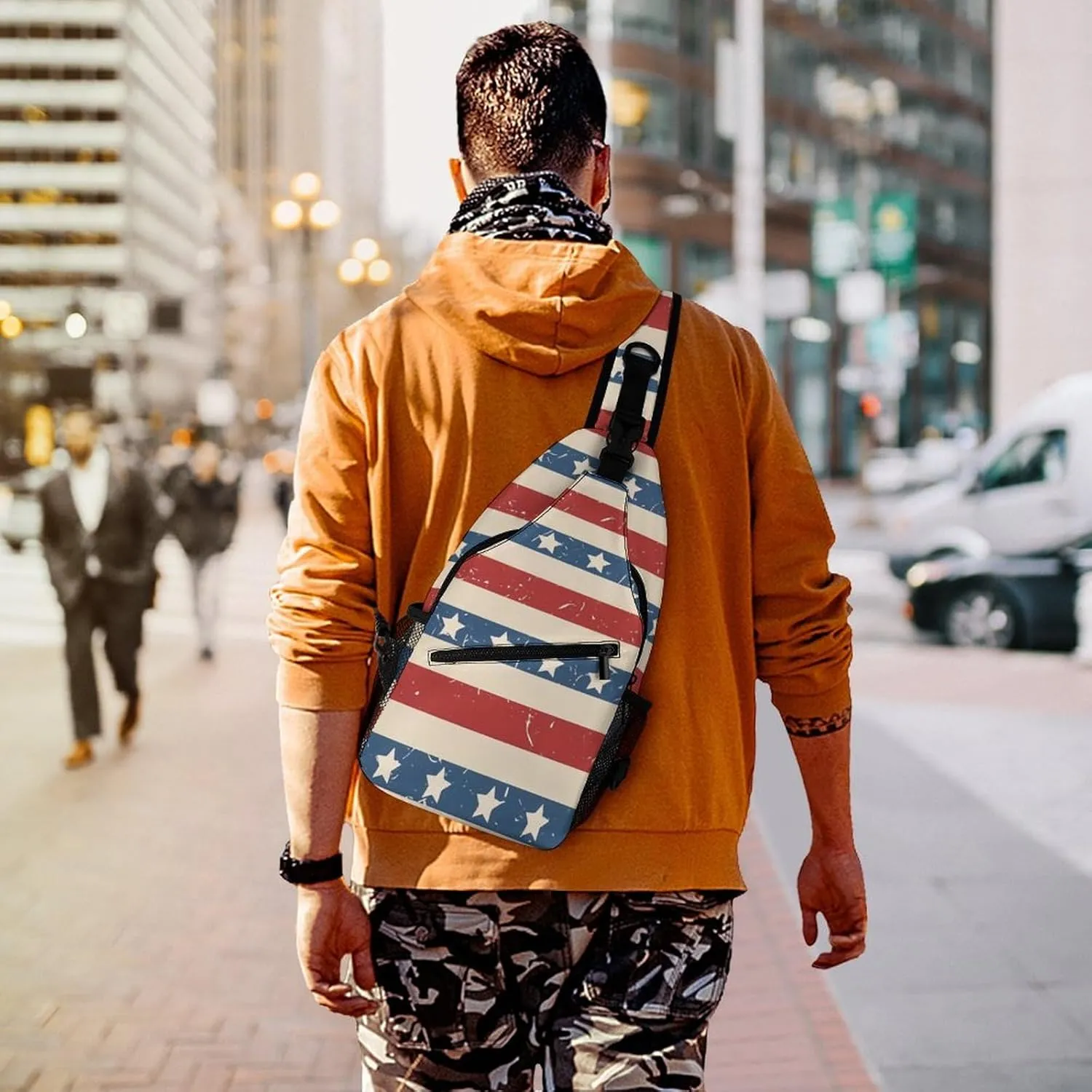 American Patriotic Stars And Stripes A Spacious And Large Capacity Portable Adjustable Chest Bag