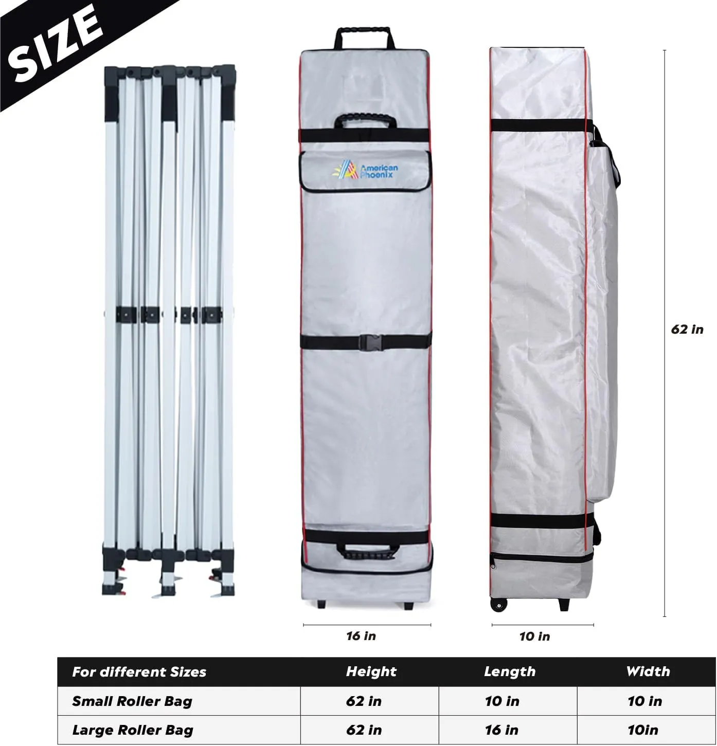 AMERICAN PHOENIX Canopy Wheel Carry Bag 62x16x10 for Easy Storage and Pop Up Tent Rolling - Portable and Heavy-Duty (Silver Gray)