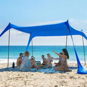 AMMSUN Beach Tent Portable Beach Canopy,11ft X 11ft Sun Shelter Easy Setup, 11'x11' Lycra Sun Shade with UPF50  Protection 4 Sand Bags & 4 Poles for Family at The Camping, Beach & Outdoor (Navy Blue)