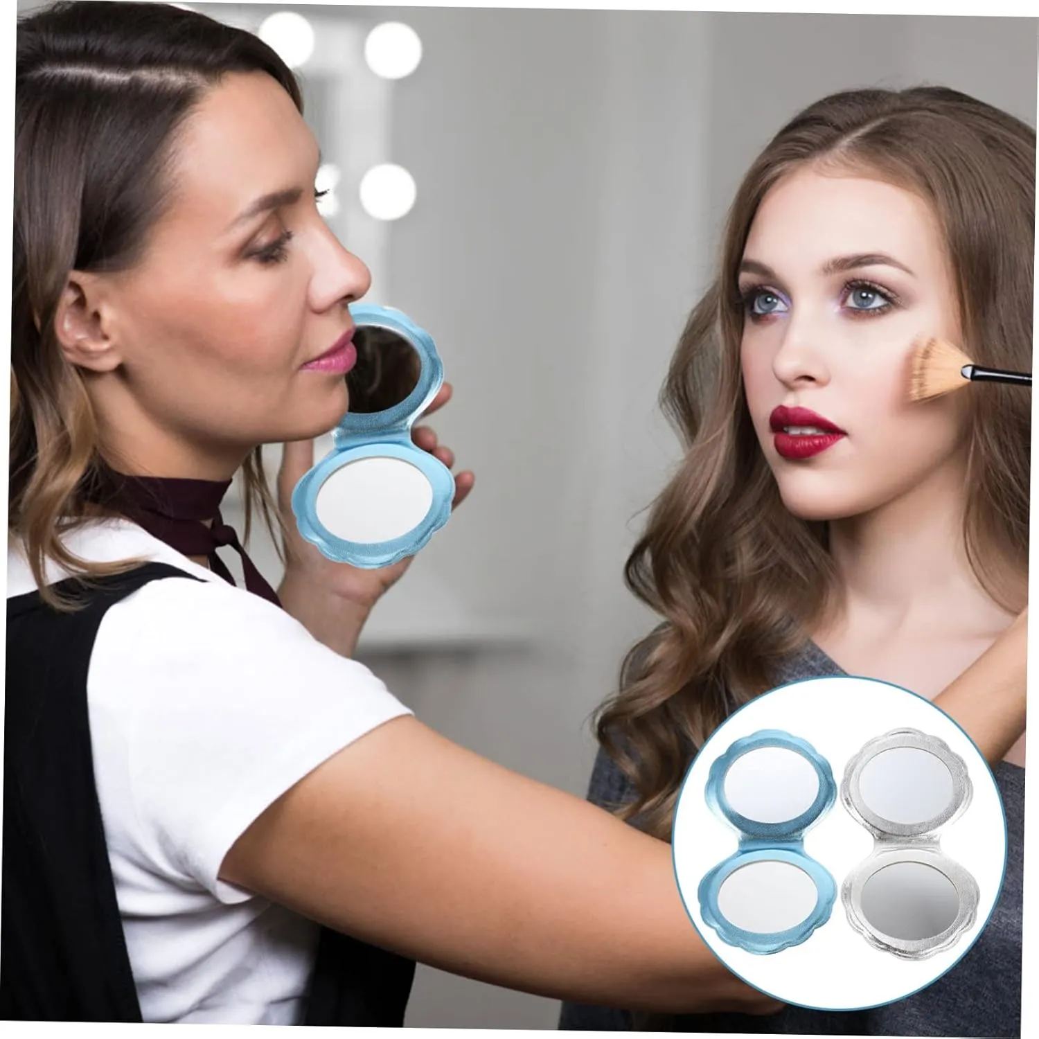 Angoily 3sets Hand Makeup Mirror True Mirror Compact Small Portable for Girls Women 2pcs*3