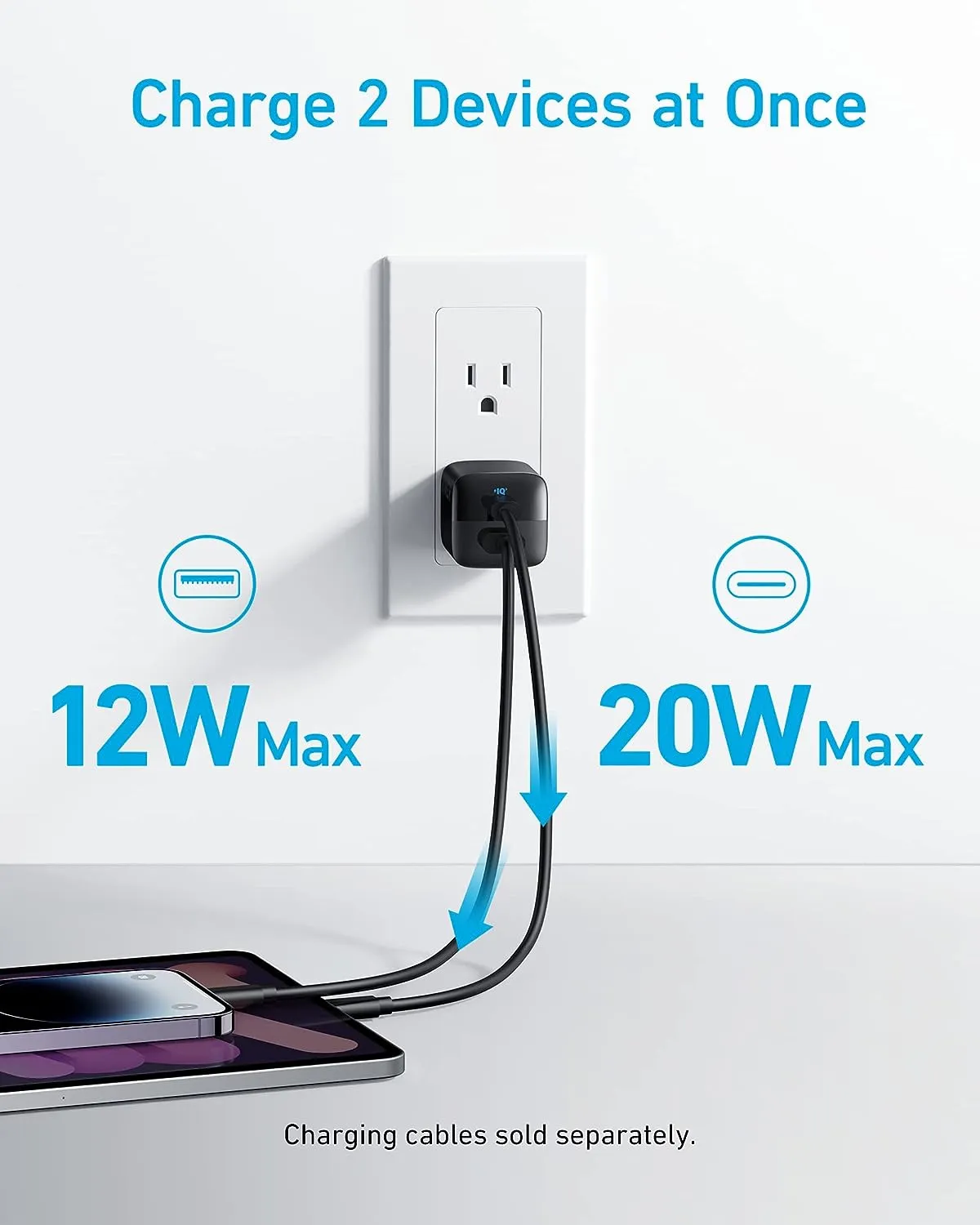 Anker 323 Dual Port Compact Charger 33W (A2331K11)-20W USB-C  12W USB-A